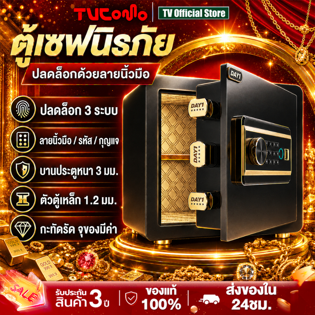 ตู้เซฟลายนิ้วมือ ตู้เซฟ 35cm A6 Safe Box ระบบปลดล็อคเฉพาะสแกนลายนิ้วมือ/ล็อครหัส/กุญแจ รับประกันตลอดชีวิต หน้าจอสัมผัส