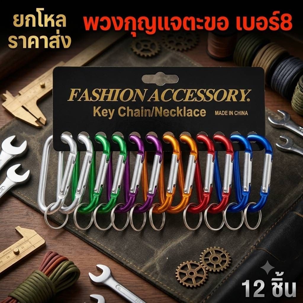 🌷ยกโหล🌷พวงกุญแจตะขอ สีสันสดใสคละสี ราคาส่ง {ส่งจากกรุงเทพ}มี 3 ขนาด F008