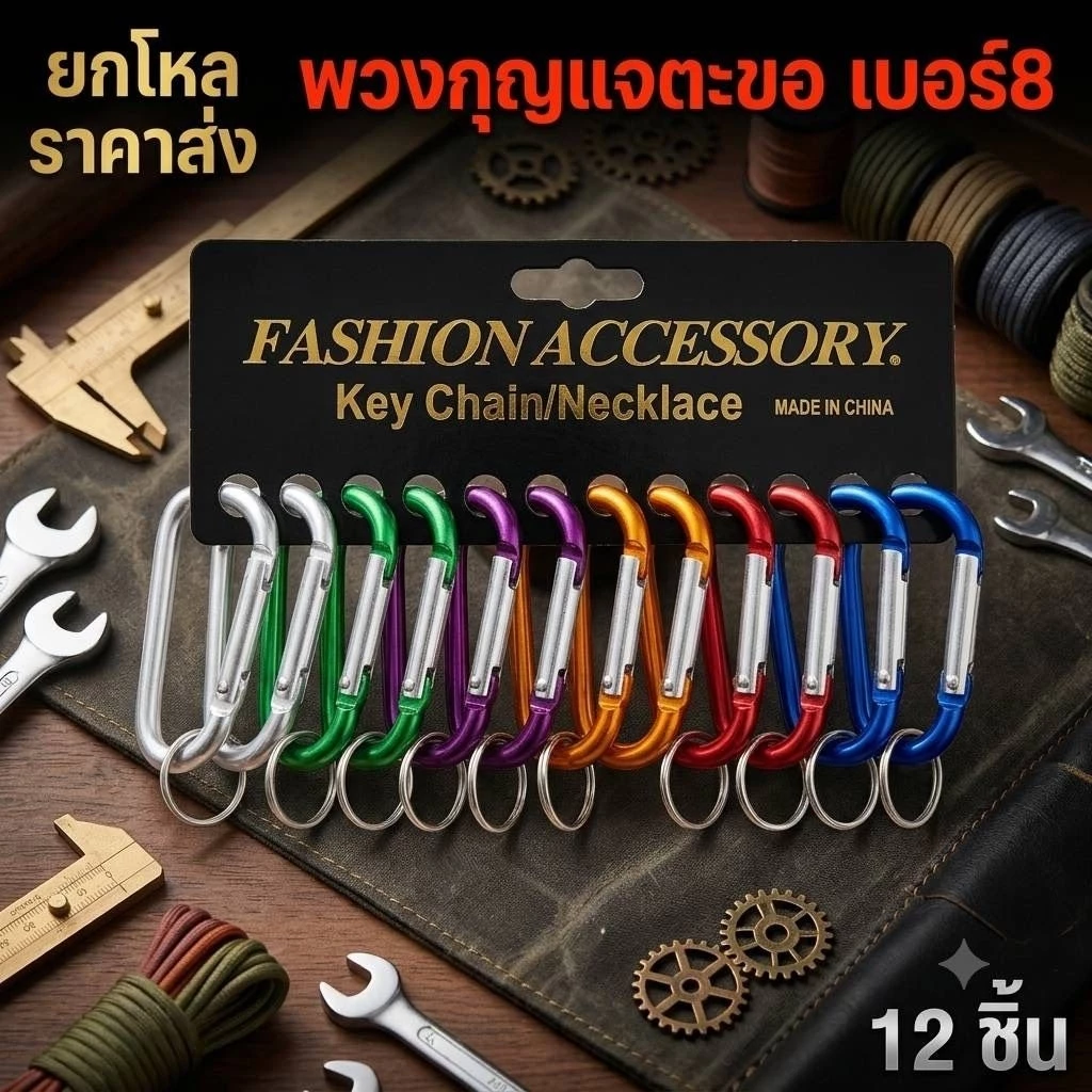 🌷ยกโหล🌷พวงกุญแจตะขอ สีสันสดใสคละสี ราคาส่ง {ส่งจากกรุงเทพ}มี 3 ขนาด F008