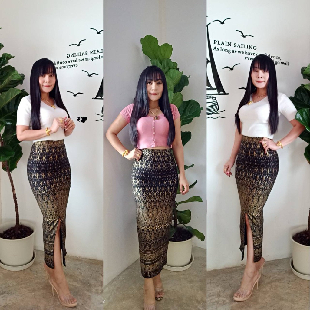 ผ้าถุงทรงเอผ่าสุดคุ้ม1ตัวใส่ได้สามแบบผ่าข้างผ่าหน้าซ้ายขวาผ่าหลัง!! เฉพาะผ้าถุง