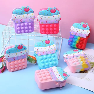 Pop it กระเป๋าสะพายข้างป๊อปอิทยูนิคอร์นลายสายรุ้ง Push Bubble ของเล่นเด็ก
