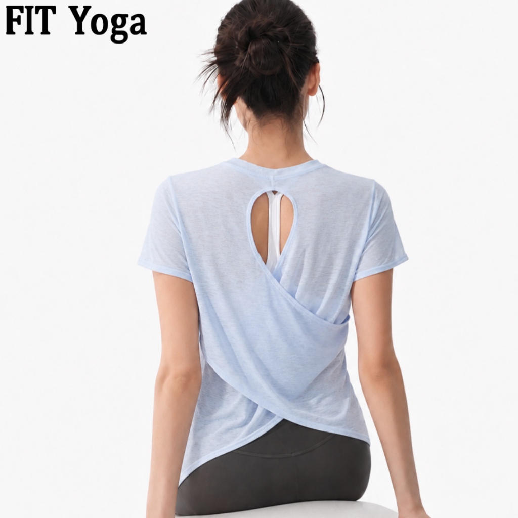 FitYoga เสื้อยืดแขนสั้นออกกำลังกายสตรี ใส่นอกได้ ทรงหลวม ระบายอากาศดี เสื้อคลุมออกกำลังกายโยค