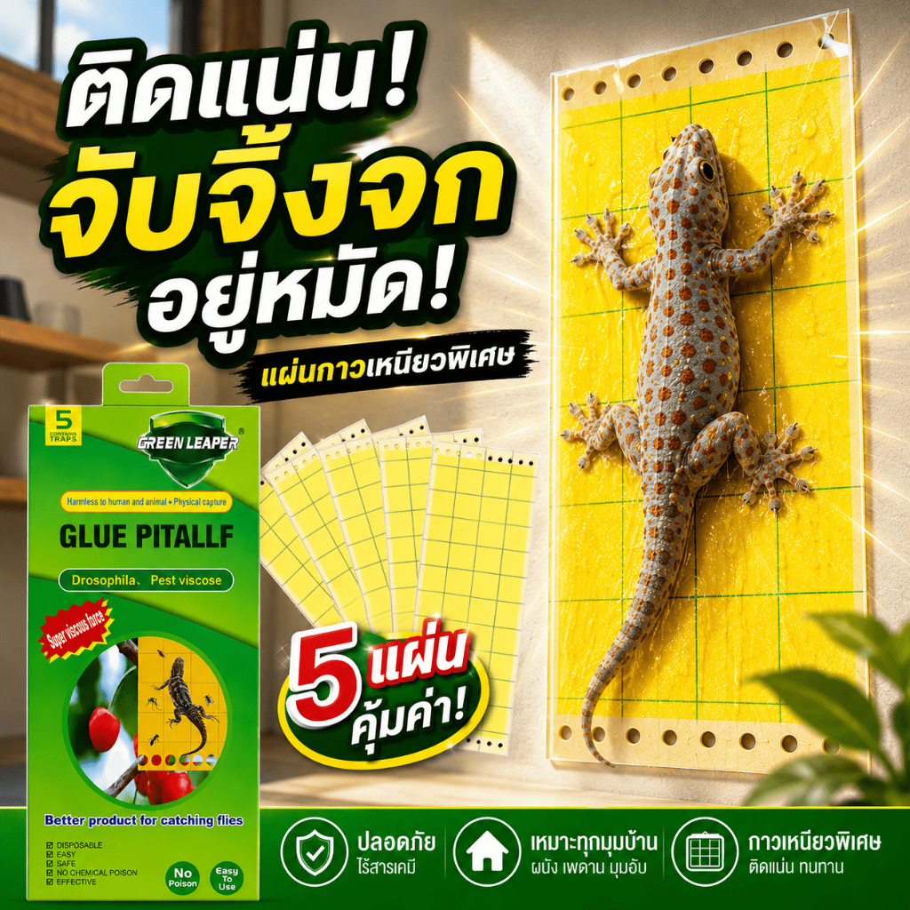 กาวดักจิ้งจก 5 แผ่น/กล่อง ซื้อ 2 แถม 1 ติดแน่น ใช้งานง่าย ติดผนังหรือแขวนได้