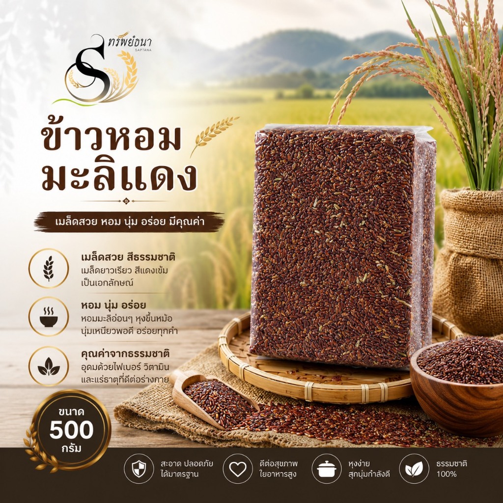 ลองก่อนติดใจ ข้าวมะลิแดง ขนาดทดลอง 500 กรัม