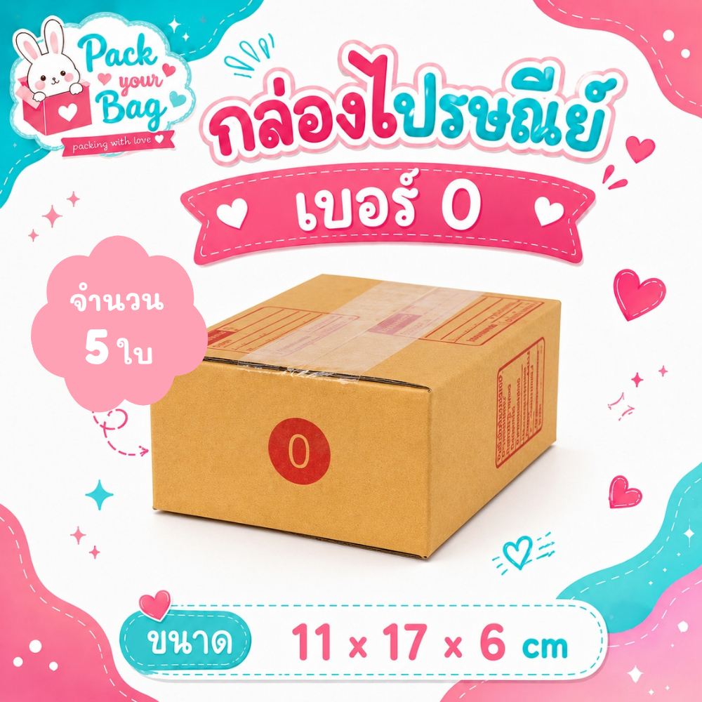 กล่องไปรษณีย์ กล่องพัสดุ กล่องไปรษณีย์ราคาถูก เบอร์ 0 [แบบพิมพ์] ขนาด 11x17x6 ซม. [ขายปลีก 5 ใบ]