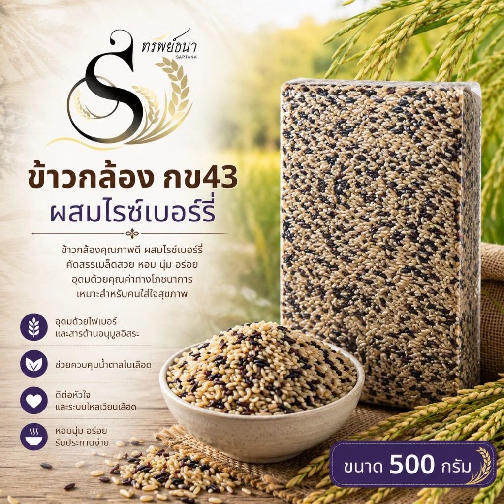 ข้าวกล้องผสมไรซ์เบอร์รี่ ตราทรัพย์ธนา ขนาด500กรัม อร่อย คุ้มสุด