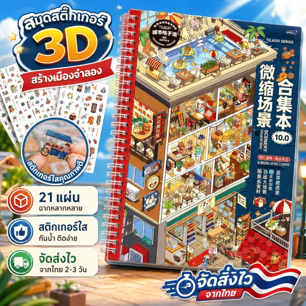 Tirado 10.0 Miniature ฉากคอลเลกชันหนังสือสติกเกอร์ภูมิทัศน์สามมิติ Cabin คู่มือคู่มือคู่มือเด็กผู้หญิงของเล่นเด็ก