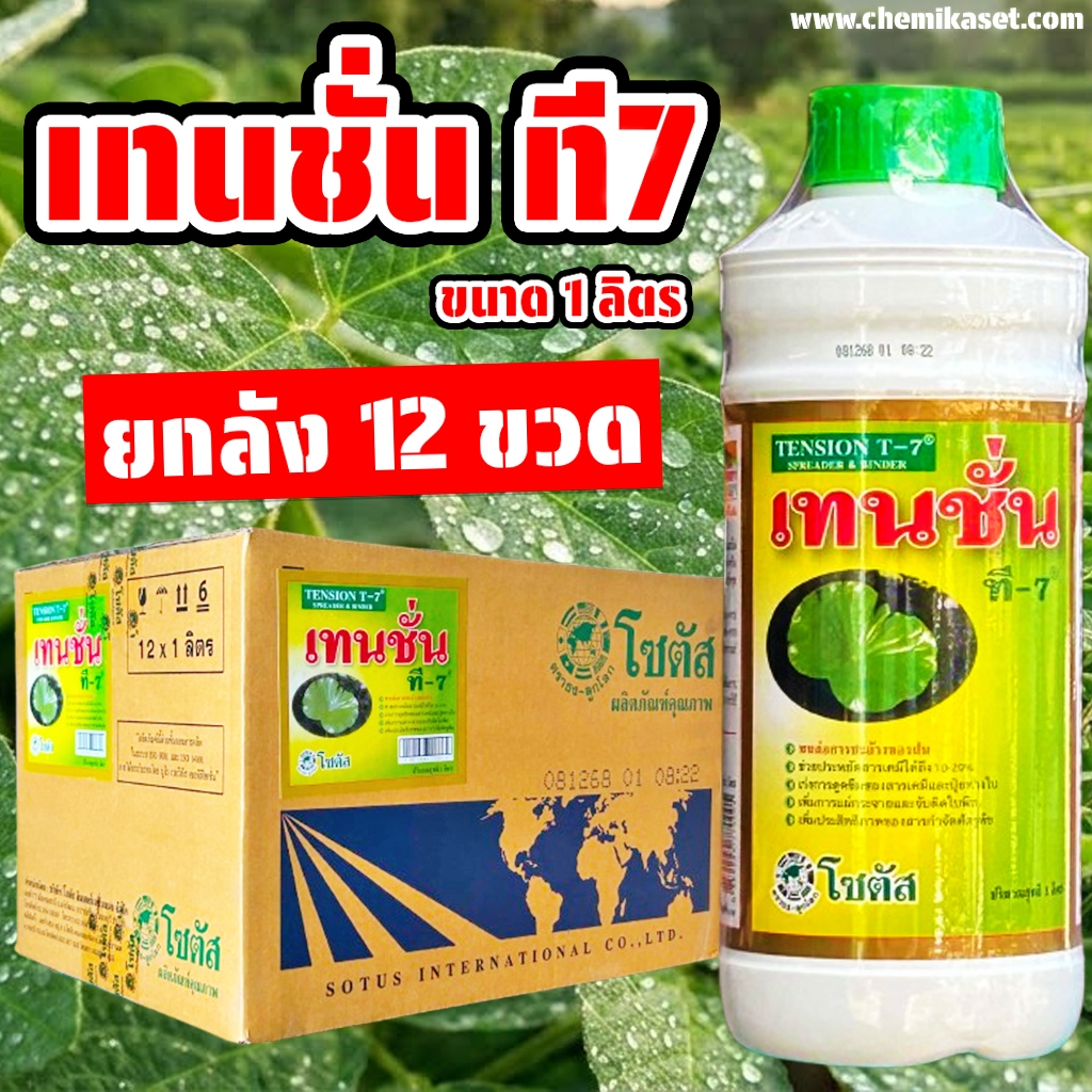 (ยกลัง 12 ขวด) เทนชั่น ที-7 ขนาด 1 ลิตร สารเพิ่มประสิทธิภาพของสารป้องกันกำจัดศัตรูพืช บ.โซตัส