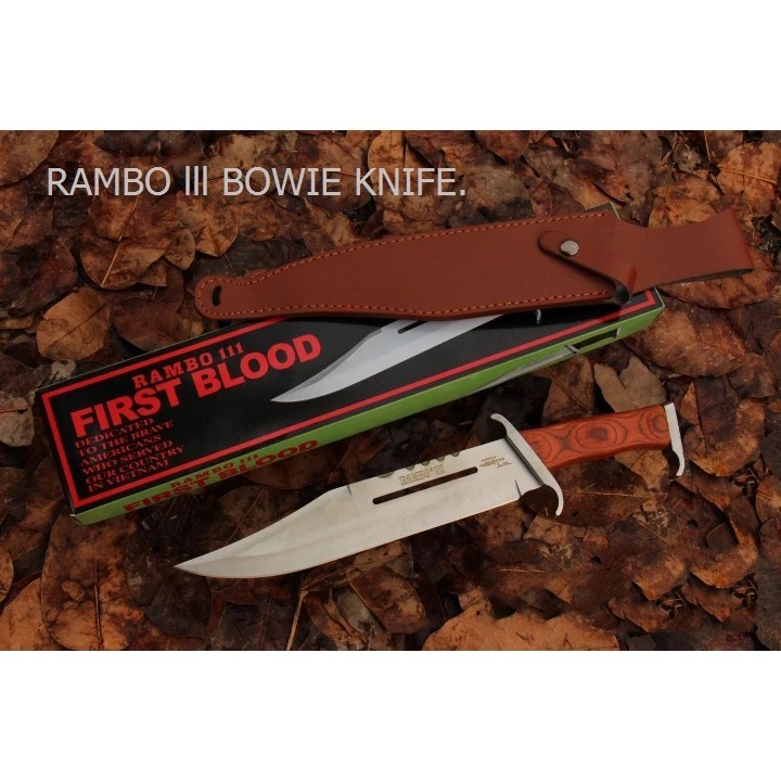 มีดเดินป่า RAMBO Ill First Blood Bowie knife ด้ามไม้แท้ ขนาด 16 นิ้ว OEM พร้อมซองหนัง