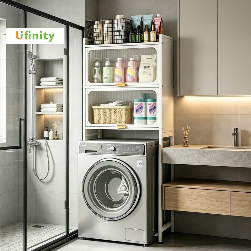 Lifinity ตู้เก็บของในห้องน้ำเหนือเครื่องซักผ้า โครงเหล็ก ความจุขนาดใหญ่ อุปกรณ์จัดระเบียบอเนกประสงค์