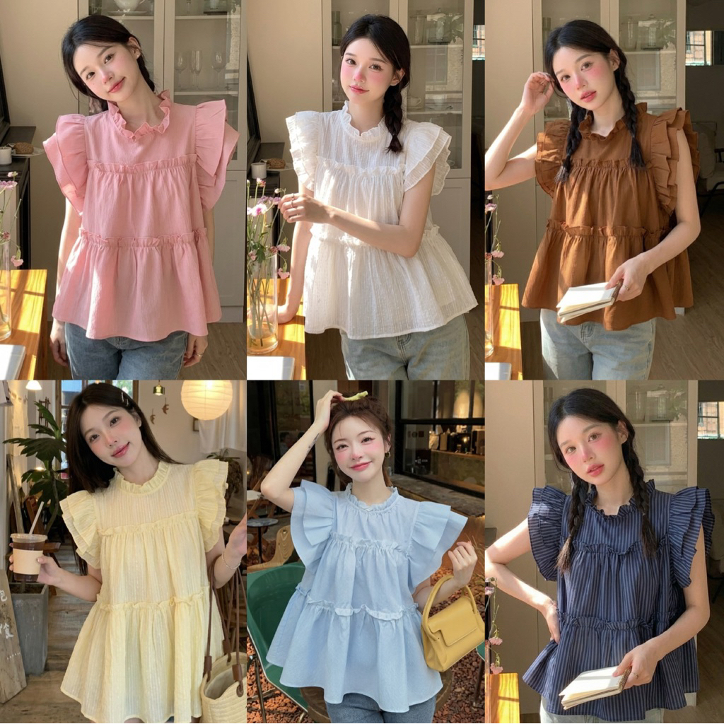 เสื้อคอกลมระบายชั้น ทรงใหญ่สาวอวบใส่ได้(มี อกถึง  42) เสื้อผ้าผู้หญิง