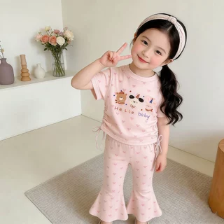 Beryl kids🌸ชุดเชทเด็กผู้หญิง🎀เสื้อแขนสั้น + กางเกงขายาว ลําลอง2ชิ้น ไสตล์เกาหลี น่ารัก ทรงพอดีตัวพร้อมดีไซน์เอวจีบ