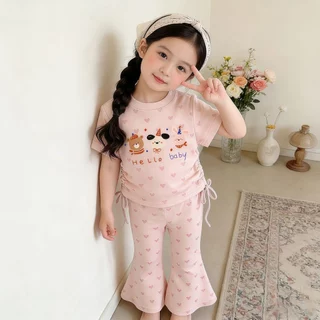 SweetKids พร้อมส่งจากกทม🌸ชุดเด็กผู้หญิงแฟชั่น🍓เสื้อแขนสั้นกางเกงขายาว งานสกรีนลายน่ารัก เนื้อผ้านุ่มระบายอากาศ ฤดูร้อน