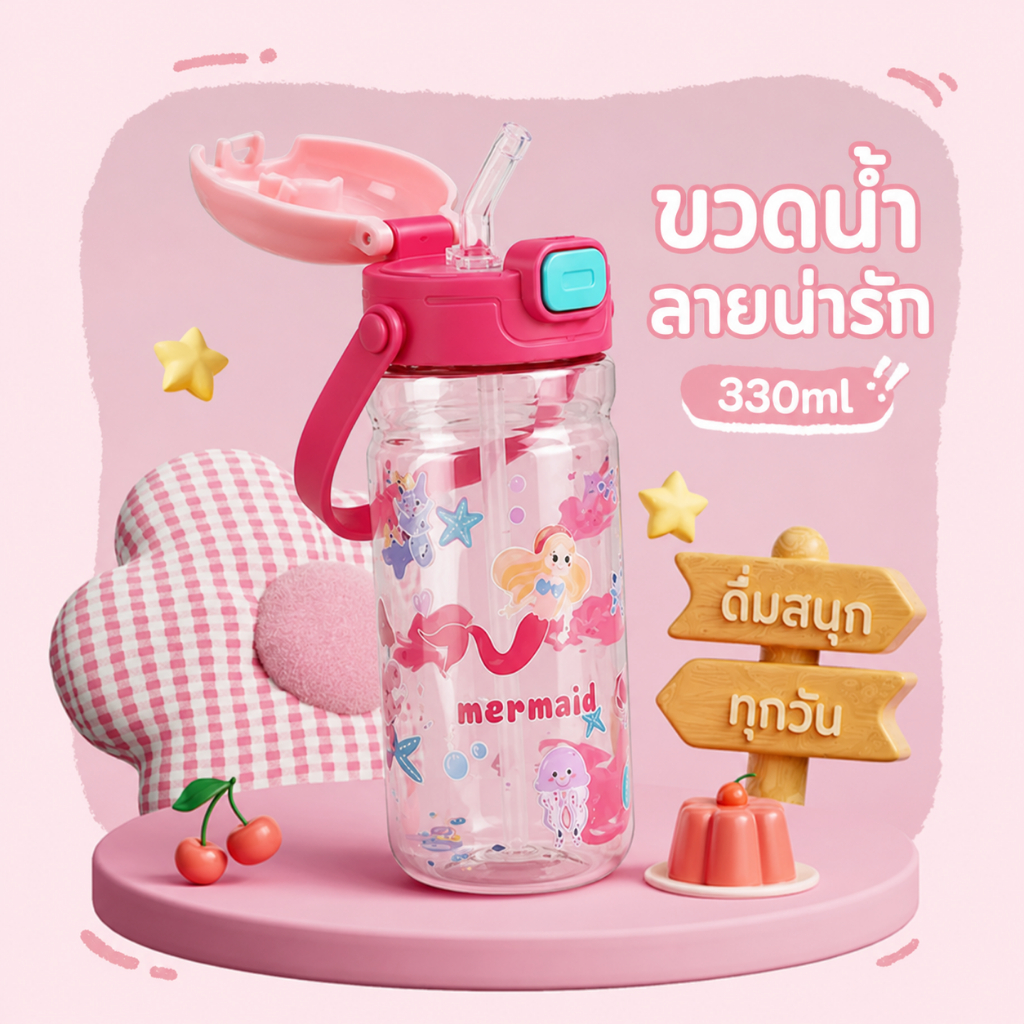 ถ้วยน้ําฟางสําหรับเด็ก 600 ML ขวดน้ํา หน้า กันรั่วปราศจาก บีพีเอ ที่วางแก้วน้ําแบบพกพา