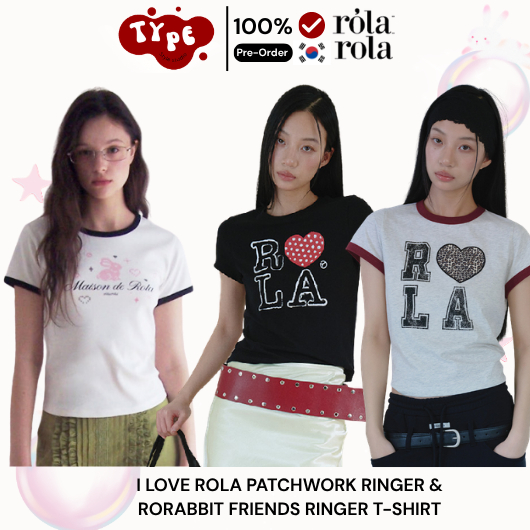 Pre-order (7-14 days ) 🇰🇷 Korea 🇰🇷 #ROLAROLA I LOVE ROLA PATCHWORK RINGER T-SHIRT