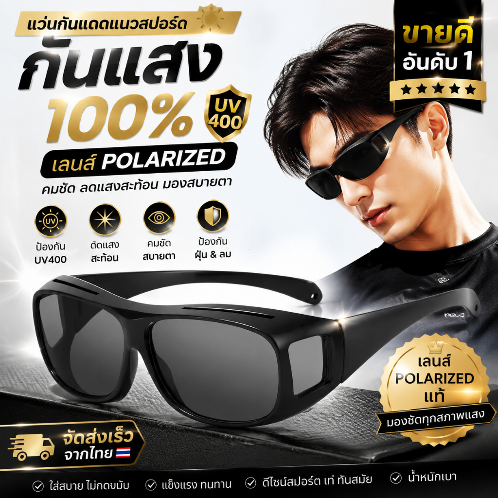 【COD】แว่นตากันแดดกันลมกันฝุ่นแว่นเซฟตี้เลนส์โพราไรซ์ตัดแสงสวมทับแว่นสายตาได้(คนไข้หลังผ่าตาใส่กันแสงกันลมได้ดี)