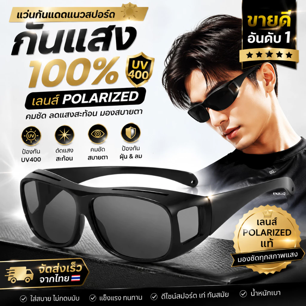 【COD】แว่นตากันแดดกันลมกันฝุ่นแว่นเซฟตี้เลนส์โพราไรซ์ตัดแสงสวมทับแว่นสายตาได้(คนไข้หลังผ่าตาใส่กันแสงกันลมได้ดี)