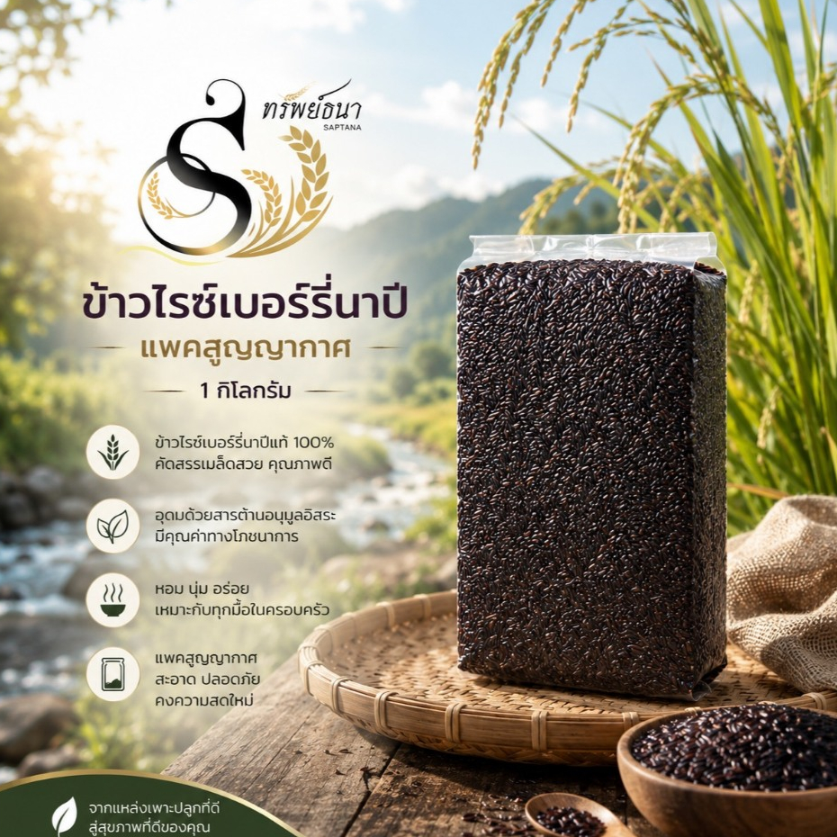 ข้าวไรซ์เบอร์รี่นาปี เพื่อสุขภาพ 1กิโลกรัม ตราทรัพย์ธนา
