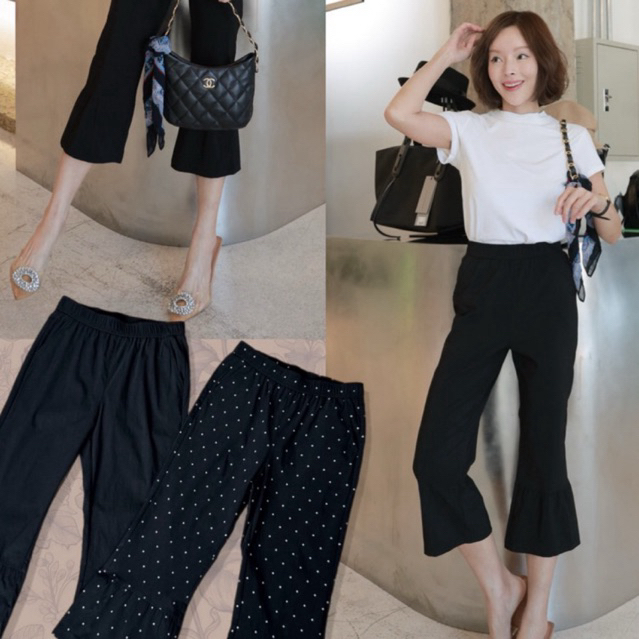 Chaline & Prip 9673 กางเกงคาปรีสุดน่ารัก เอวยืด ดีเทลระบายปลายขา