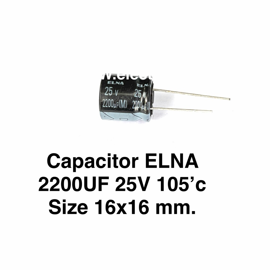 capacitor 2200UF 25V ขนาด 16x16 mmทนร้อน 105 องศา ยี่ห้อ ELNA สีดำ ตัวเก็บประจุ คาปาซิเตอร์ 2200ไมโคร 25โวลท์ ของใหม่