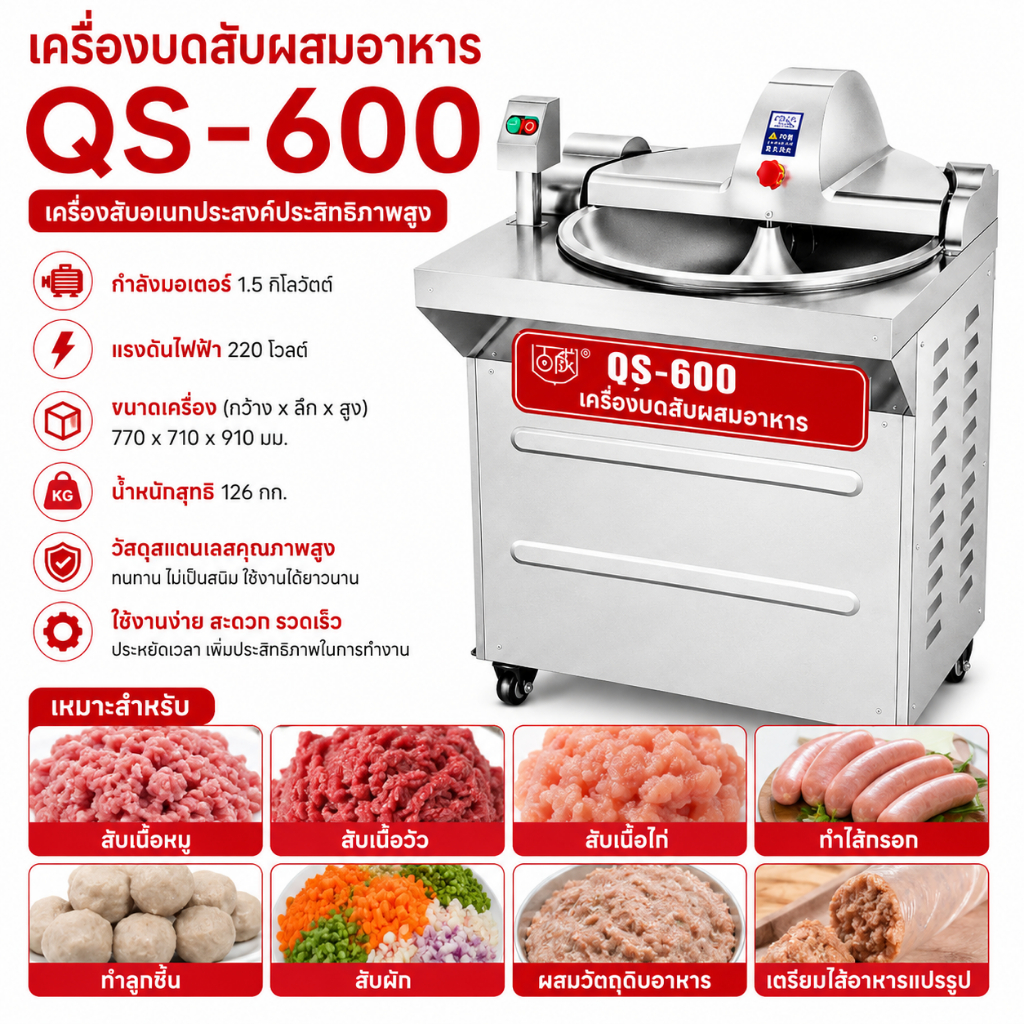 QS-600 เครื่องบดผสมอาหาร 60ลิตร Commercial Bowl Cutter Machine QS-600