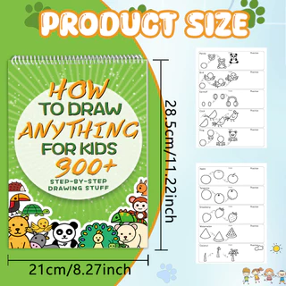 สมุดฝึกวาดรูปสำหรับเด็ก 300+ แบบ วาดทีละขั้น ขนาด 28.5x21 ซม. สันห่วง พิมพ์สองหน้า