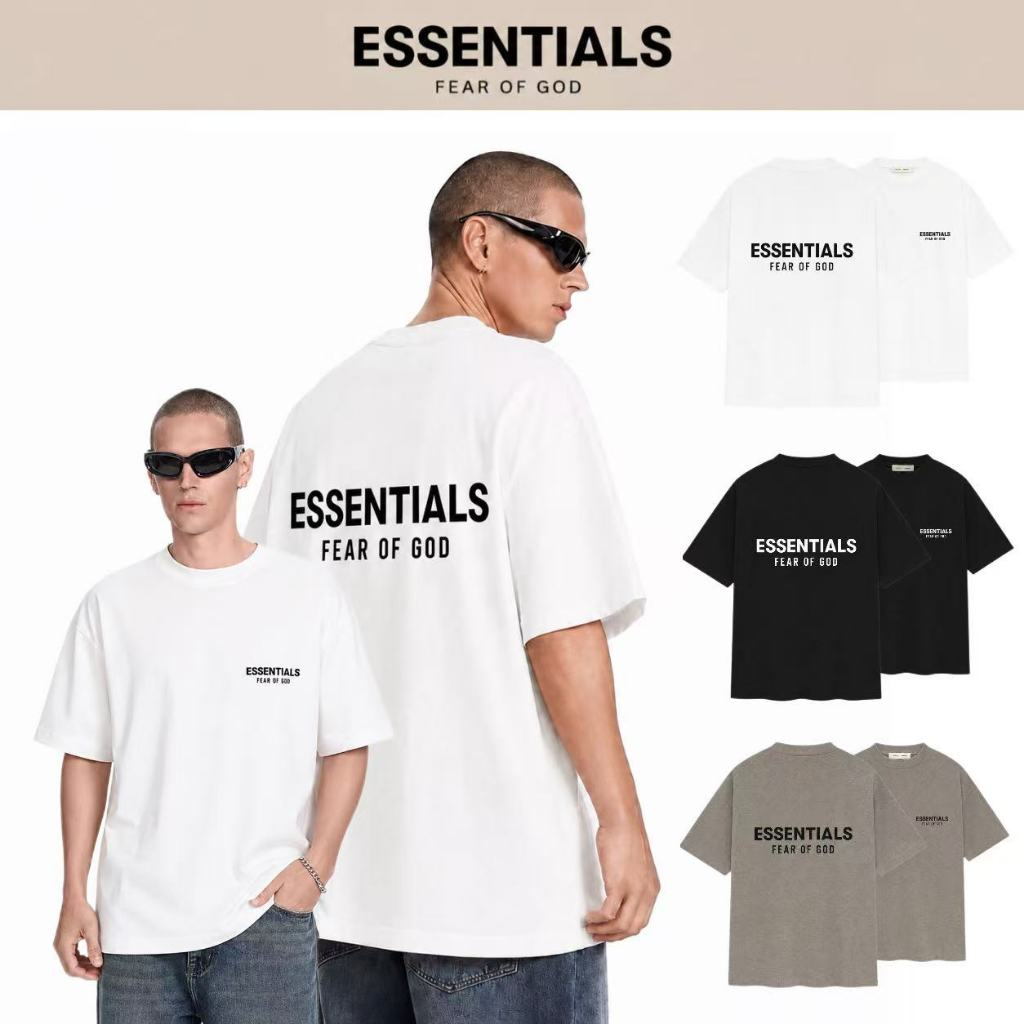 100% Authentic FEAR OF GOD ESSENTIALS SS25 T-Shirt | White Oversized Logo Tee | Unisex Casual Street