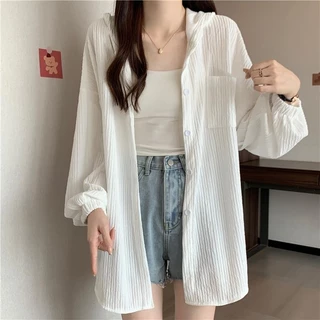 Beryl 🌻 เสื้อแจ็คเก็ตมีฮู้ดสีขาวบางสำหรับผู้หญิง เสื้อแขนยาวลำลองทรงหลวมสำหรับผู้หญิง