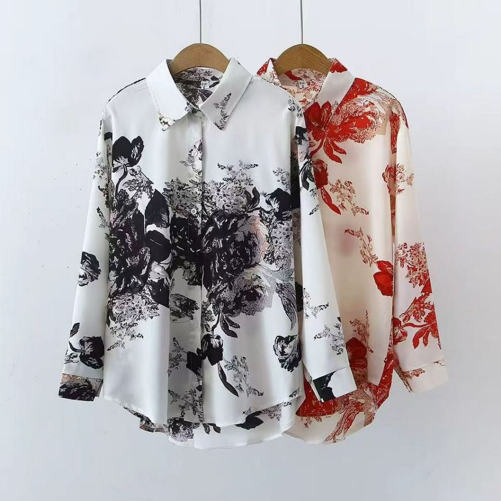 FASHION.61 เสื้อเชิ้ตแขนยาว  แฟชั่นผู้หญิง ผ้าใหมอิตาลี ใส่สบาย รุ่น W9812