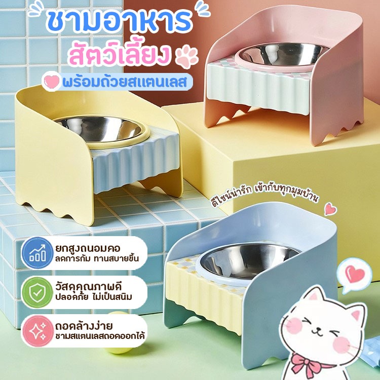 ชามอาหารแมวและสุนัข แบบยกสูง ลดการก้มคอ ช่วยให้กินสะดวก ถอดล้างง่าย เหมาะสำหรับสัตว์เลี้ยงทุกวัย