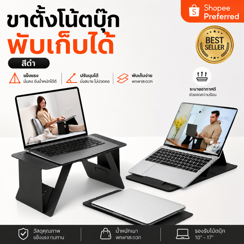 6-in-1 ขาตั้งแล็ปท็อป คอมพิวเตอร์ แบบพับได้ รองรับโต๊ะแล็ปท็อป โต๊ะเคลื่อนที่พับได้ขนาดเล็ก ติดตั้งง่ายประหยัดพื้นที่