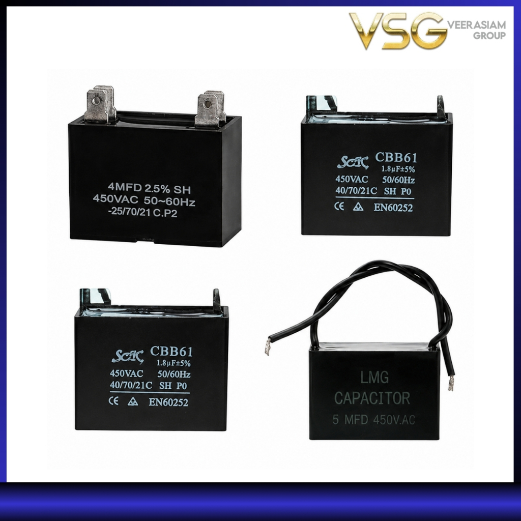 คอนเดนเซอร์สี่เหลี่ยมสีดำ SCK  Black Square Capacitor | 450 VAC | มี 5 รุ่น  2 MFD, 3 MFD, 4 MFD, 5 