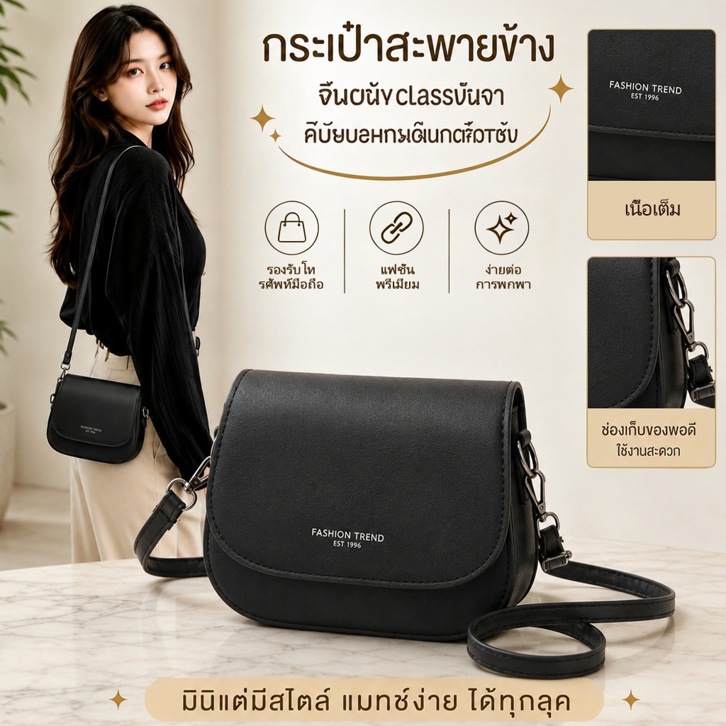 สุดฮิต✨กระเป๋าสะพายข้างผู้หญิง สไตล์เกาหลี หนัง PU ขนาดกะทัดรัด น้ำหนักเบา ใส่โทรศัพท์ได้ สะพายทุกวันทำงาน COD