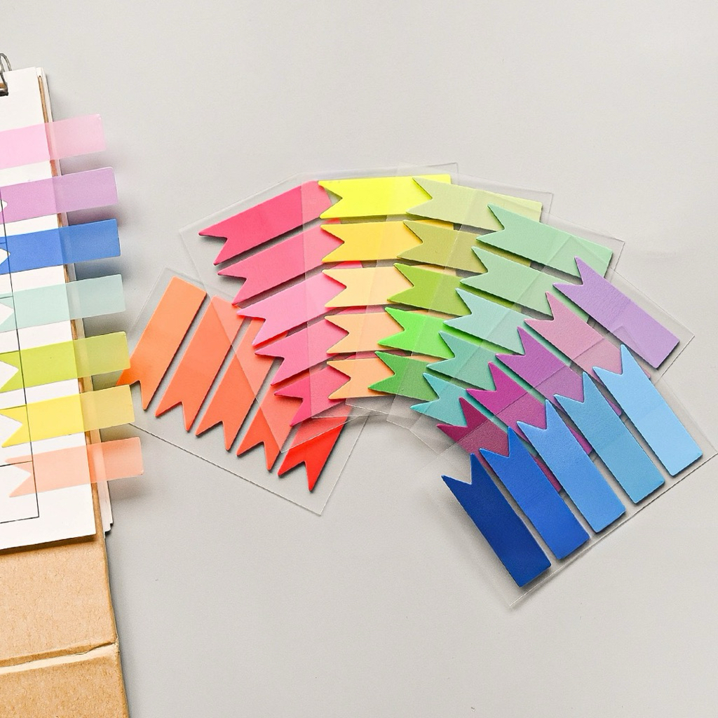 <พร้อมส่ง> โน๊ตกาว PET หัวมุม 🛖 หางโบว์ 🎀 5สี/ 10สี Sticky Note 100แผ่น พกพา พลาสติก สมุด แถบ ริบบิ้น Ribbon