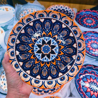 จานเซรามิก 8 นิ้ว จานข้าว จานลายหิน มีหลายสีให้เลือก จานก้นตื้น จานเซรามิกเนื้อดี เข้าไมโครเวฟได้