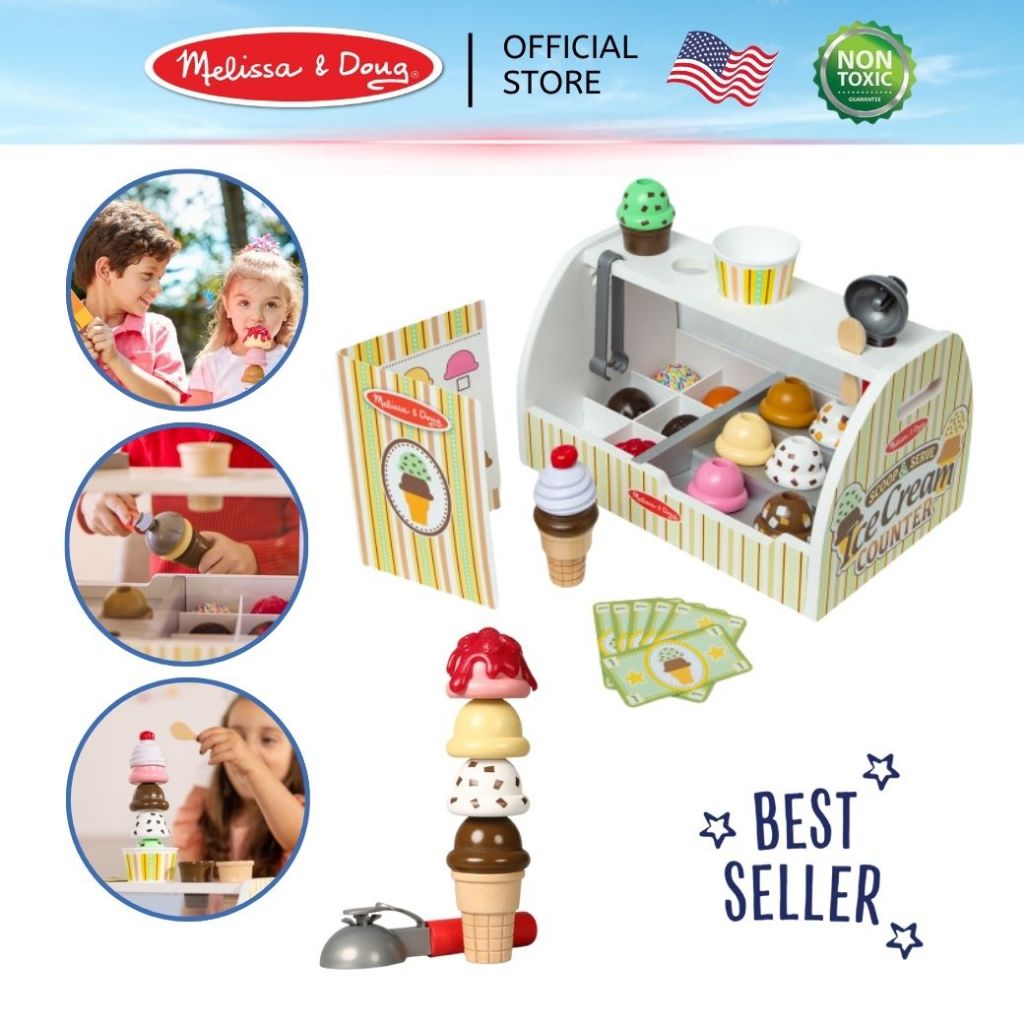 (ของแท้ USA) ของเล่นขายไอติม ไอศรีม พร้อมท็อปปิ้ง&เมนู สุดฮิต Ice Cream Playset Melissa & Doug ร้านไอติม บทบาทสมมติ 9286