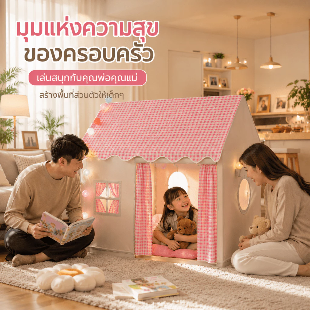 เต็นท์เด็กบ้านของเล่น Beige ถอดออกได้สำหรับเด็ก 0-12 ปี thumbnail 3