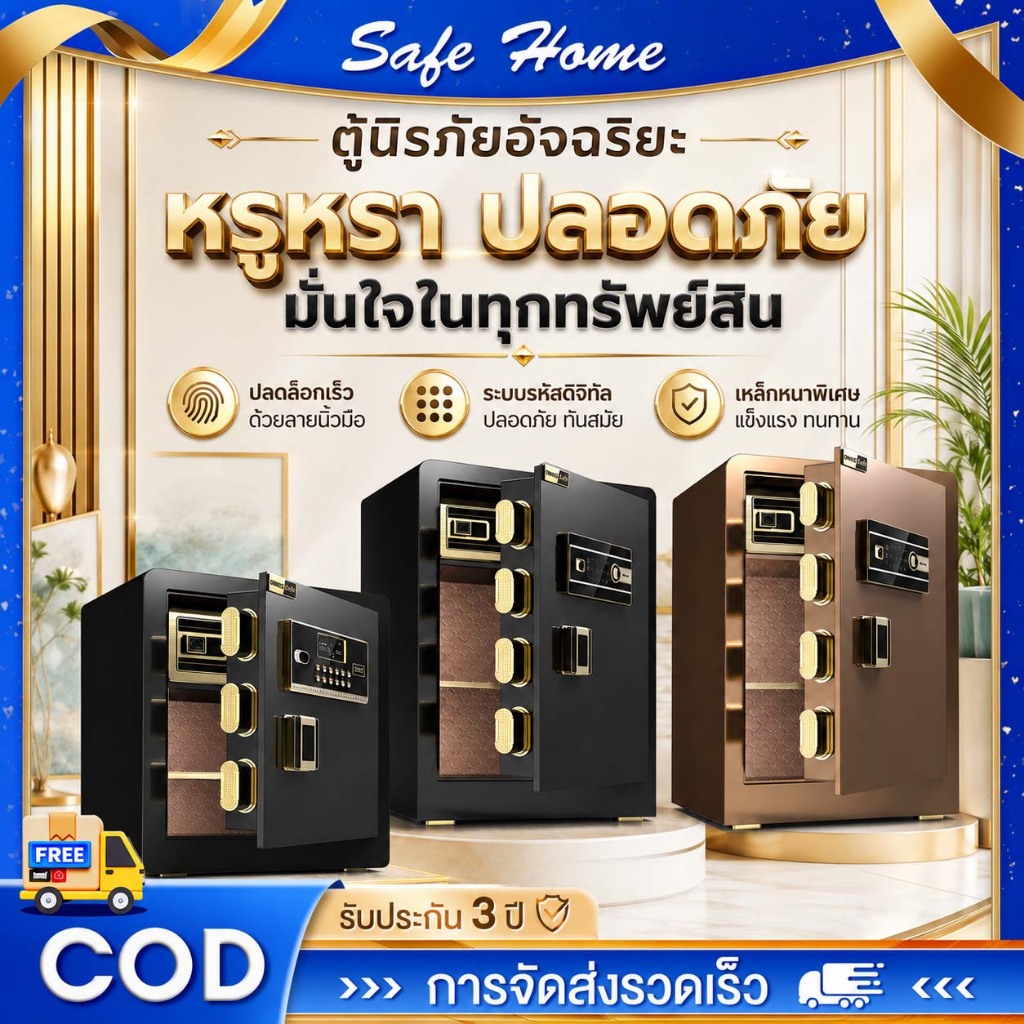 Digital Safe Box ตู้เซฟอัจฉริยะ สแกนนิ้วมือ ขนาด40cm ทนไฟ ระบบดิจิตอล 4รูปแบบล็อค พร้อมสัญญาณเตือน กันงัด