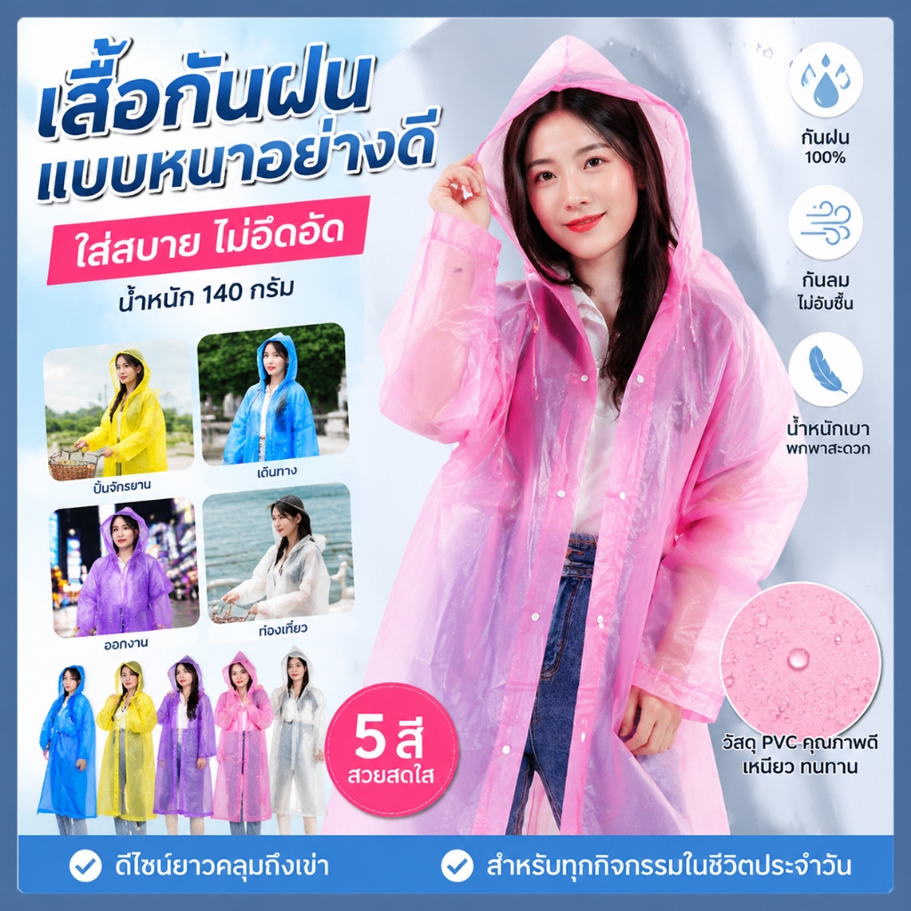 【💯คุณภาพสูง】EVA เสื้อกันฝนแฟชั่น ชุดกันฝน เกาหลี ทั้งเด็กและผู้ใหญ่ สไตล์เกาหลี กันน้ำ แบบหนา มีฮู๊ดกันฝนYY-01