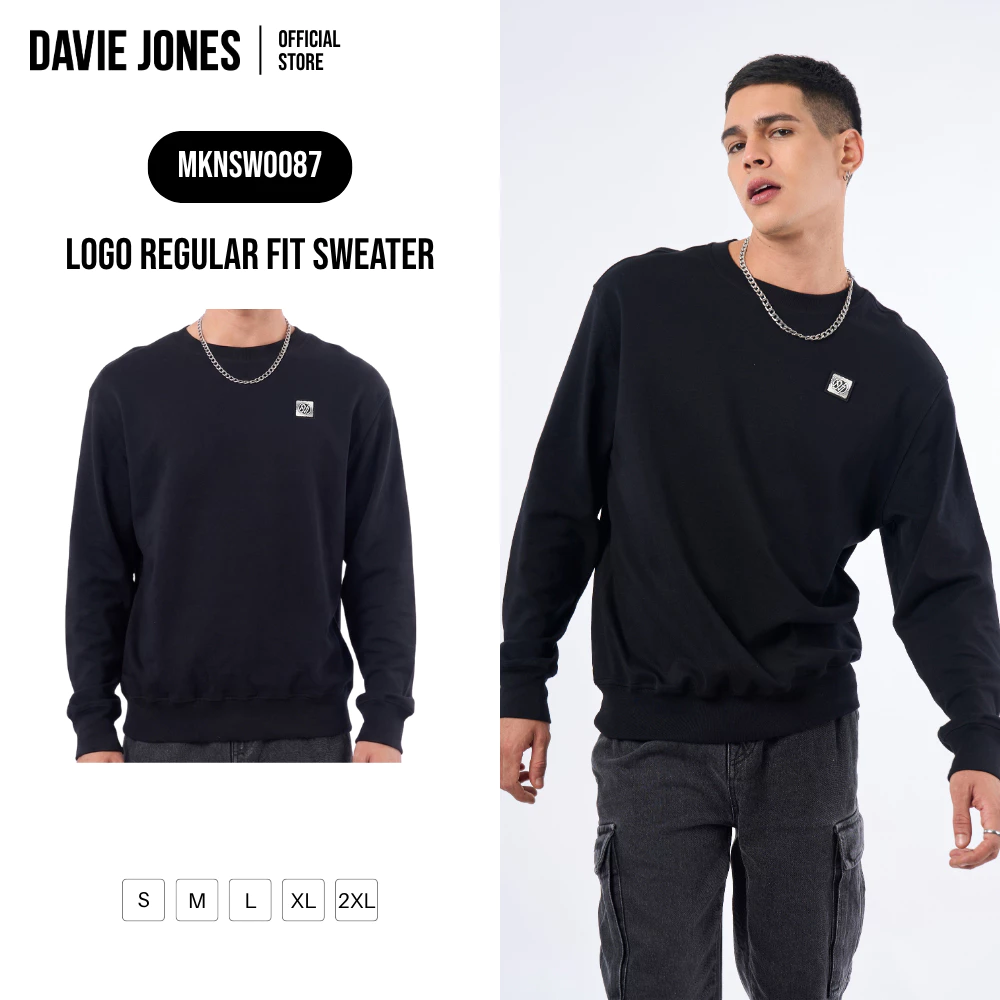 DAVIE JONES [BE FEARLESS] เสื้อสเวตเตอร์ผู้ชาย Logo Regular Fit Sweater สีดำ SW0087