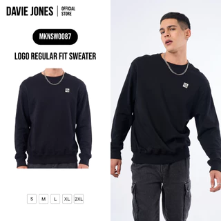 DAVIE JONES [BE FEARLESS] เสื้อสเวตเตอร์ผู้ชาย Logo Regular Fit Sweater สีดำ SW0087