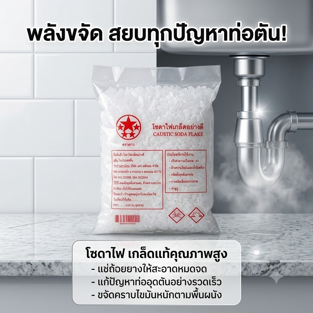 โซดาไฟ (โซเดียมไฮดรอกไซด์ - NaOH) ถุง1กก.