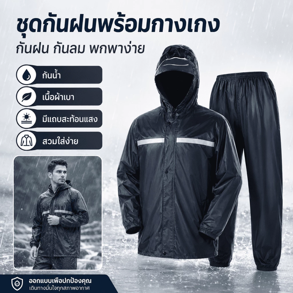 KAWI ชุดกันฝน 2 ชิ้น เสื้อและกางเกง มีแถบสะท้อนแสง thumbnail 7