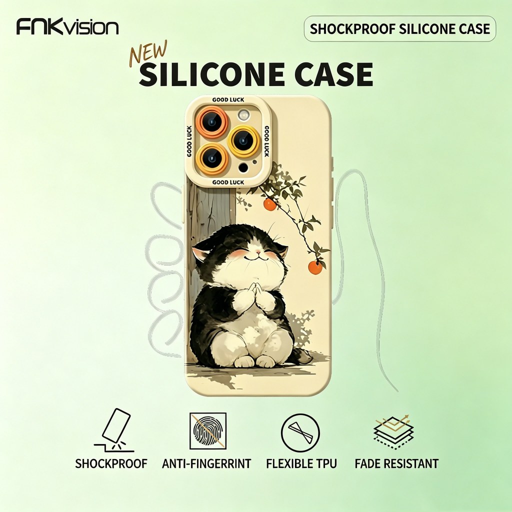 เคสซิลิโคน FNKVISION เหมาะกับ iPhone 17,15,16,16 Pro MAX, 17 Pro Max, 13, 14, 12, 11, 16, 17AIR 12mini การ์ตูนแมวน่ารัก