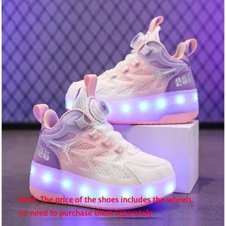 COD👟รองเท้าล้อเด็กสองล้อ LED กระพริบ หดได้ ผ้าใบ Unisex เฮลิออส✨ ไซส์ 29-38 สาวเด็กใส่สวย มั่นคงปลอดภัย เดินสะดวกสบาย