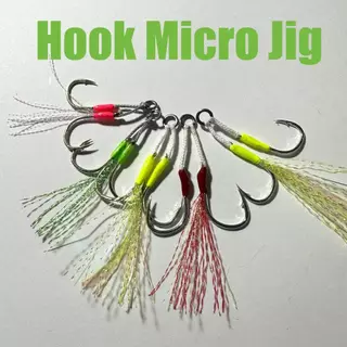 เบ็ดไมโครจิ๊ก Handmade เบ็ดจิ๊กมัดพู่แฟลชสะท้อนแสง Micro Jigging Assist Hooks With Flash Glow Thread #5 - #15