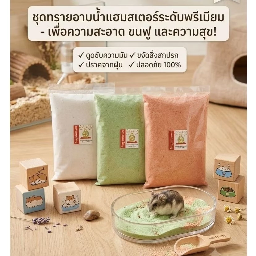 ✨ส่งทันที-ส่งด่วน✨ทรายอาบน้ำหนูแฮมเตอร์ ขนาด 1 กิโลกรัม สูตรขนนุ่ม สะอาด ลดกลิ่นตัว