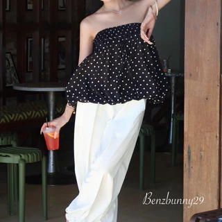 Benzbunny - (2 size) Mocha Dot Set ชุดเซ็ตโพก้าดอตผ้านิ่ง กางเกงทรงจินนี่ น่ารัก ใส่สบาย แนวสาวเวียดนาม #5041