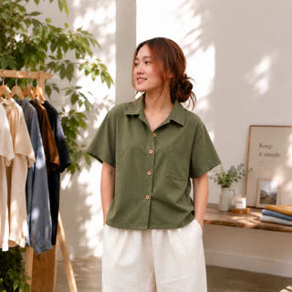 lamoonta เสื้อเชิ้ตผู้หญิง เสื้อคอปก ทรงoversize ผ้านุ่มไม่ต้องรีด ลุคสาวออฟฟิศ มินิมอล ผ้าฝ้ายเชียงใหม่