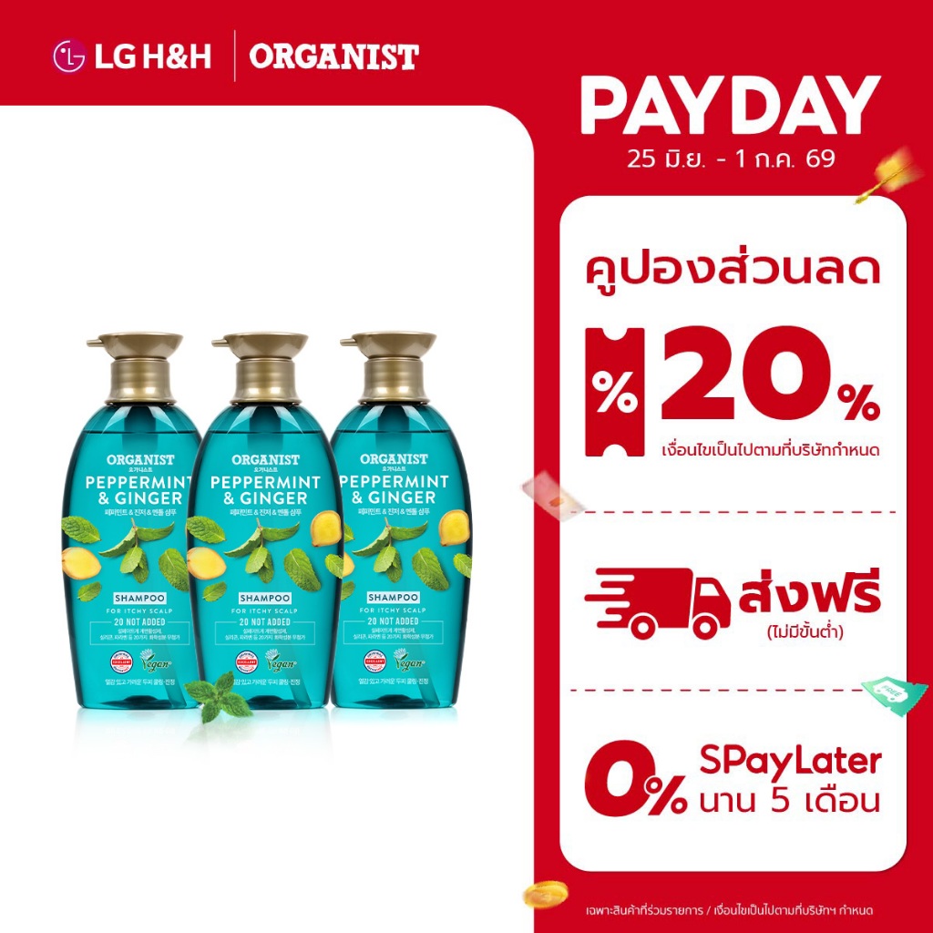 (แพ็ค3) แชมพูออกานิสท์ เปปเปอร์มิ้นต์ Elastine Organist Peppermint And Ginger Dandruff Cooling